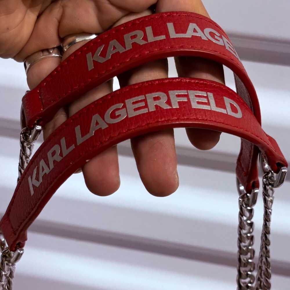Karl Lagerfeld Paris Ikons Sunglass Crossbody Bag Red Leather Crystal Stones - Picture 4 of 6